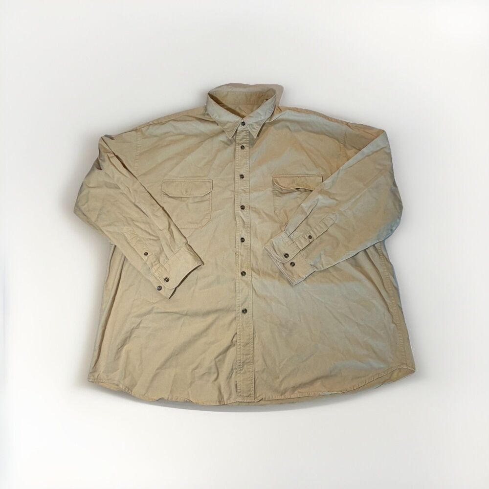 St Johns Bay Mens XXL Beige Bay Twill Button Shirt Long Sleeve Pockets